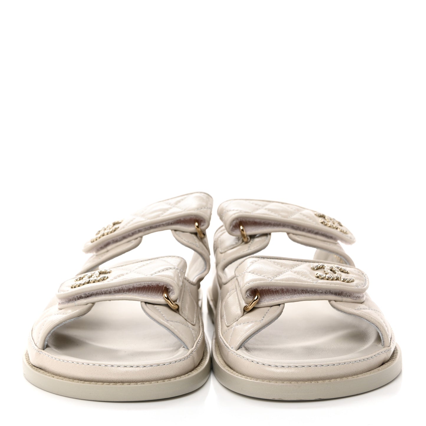 Laminated Lambskin Quilted Velcro Dad Sandals 37.5 White