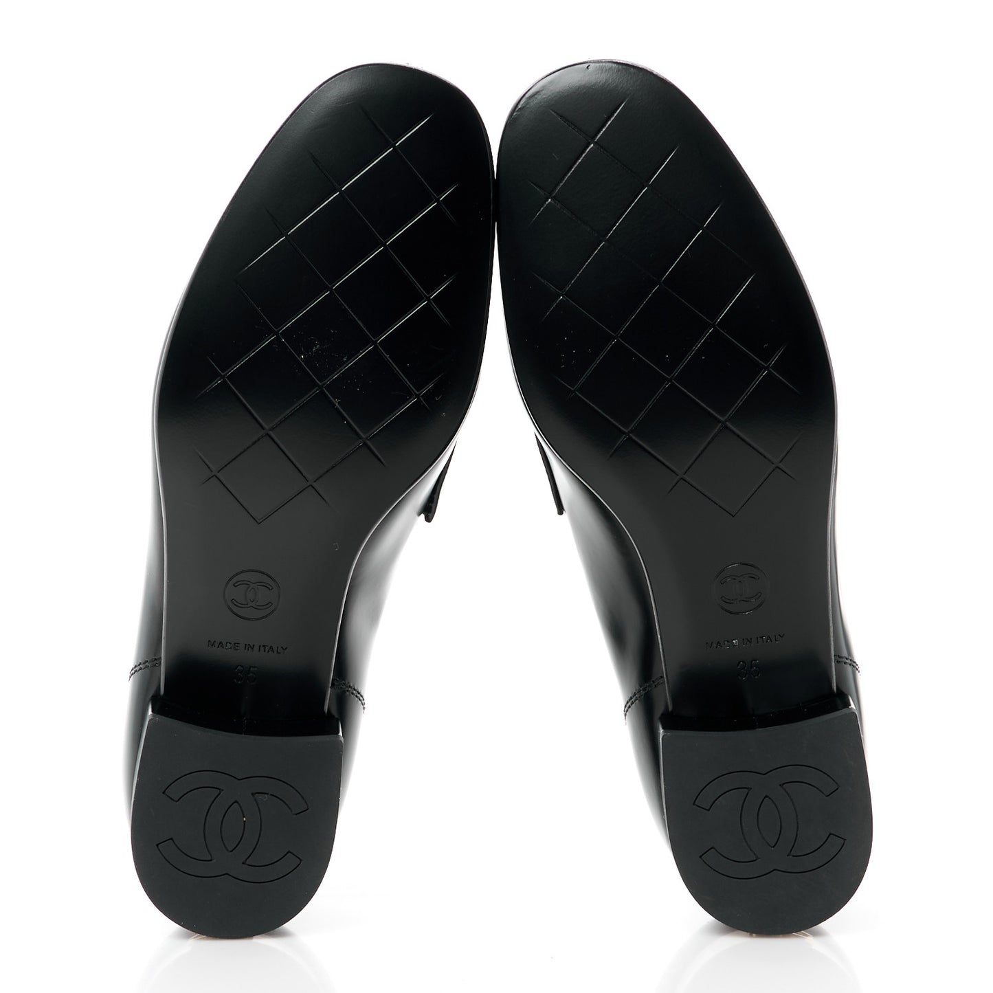 Shiny Calfskin Logo Loafers 35 Black