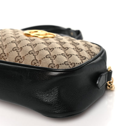 Gucci Monogram Matelasse Diagonal Small GG Marmont Chain Shoulder Bag Beige Black 10 of 13