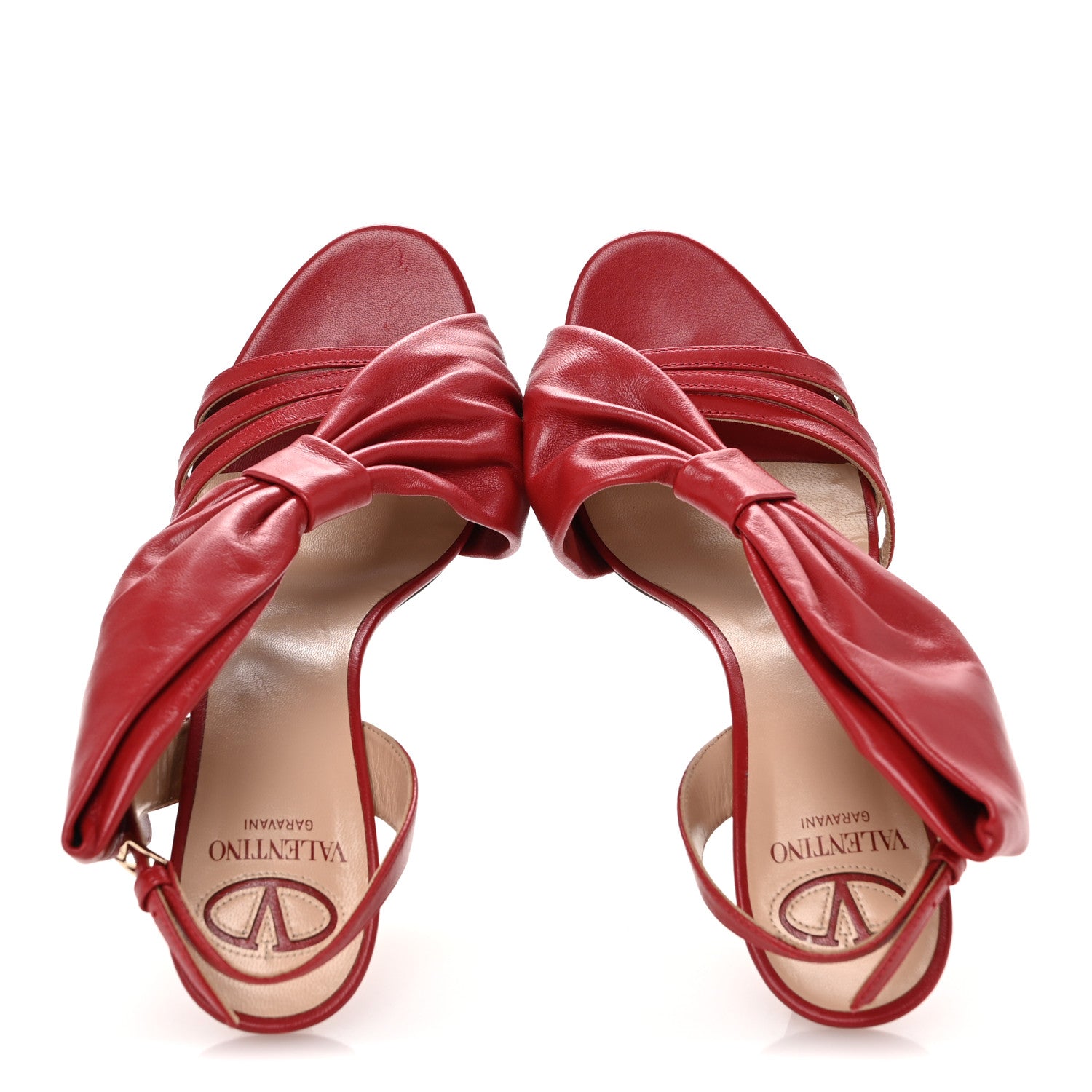 Valentino Garavani Calfskin Bow Heels 37.5 Rosso 2 of 9
