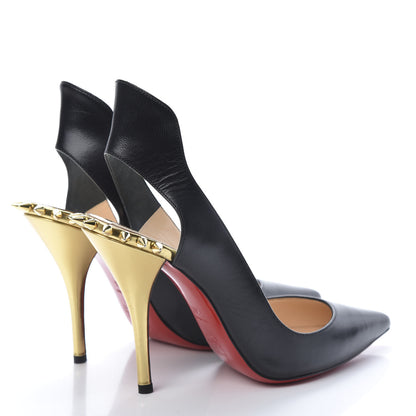Christian Louboutin Kid Specchio Survivita 100 Slingback Pumps 36.5 Black Gold 4 of 10