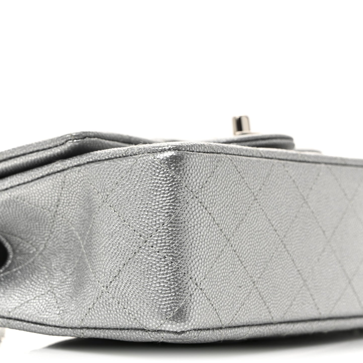 Metallic Caviar Quilted Mini Top Handle Rectangular Flap Silver
