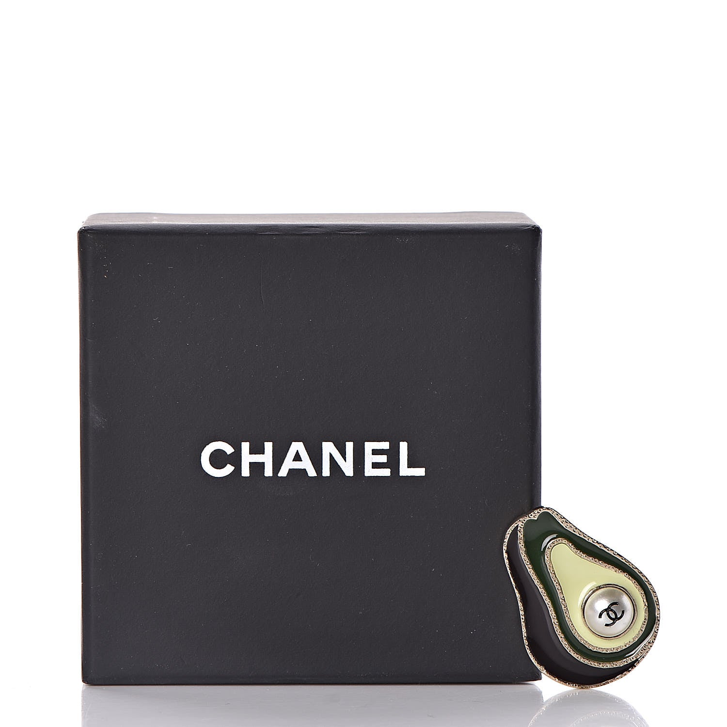 Chanel Resin Pearl CC Avocado Brooch Green Light Gold 7 of 7