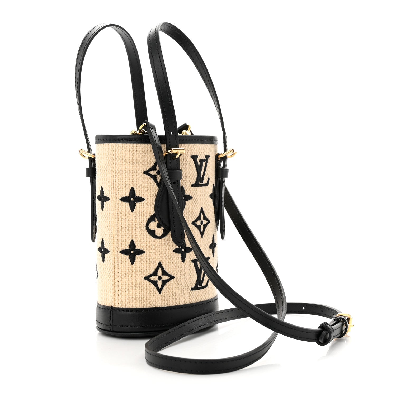 Louis Vuitton Cotton Calfskin Monogram Nano Bucket Bag Black 4 of 12