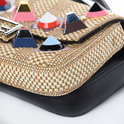 Fendi Paglia Vitello Dolce Paillettes Flowerland Studded Striped Micro Double Baguette Natural Multicolor 9 of 10