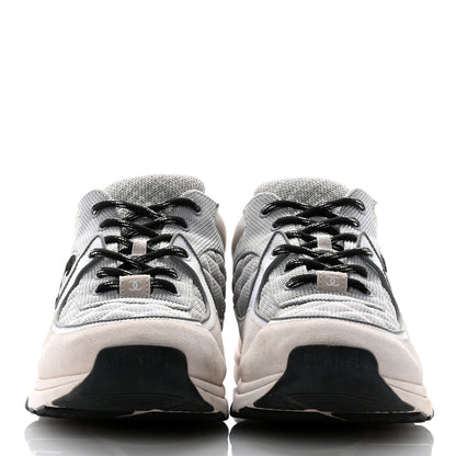 Chanel Mesh Suede Calfskin Grained Calfskin Mens CC Sneakers 45 Gray White 2 of 18