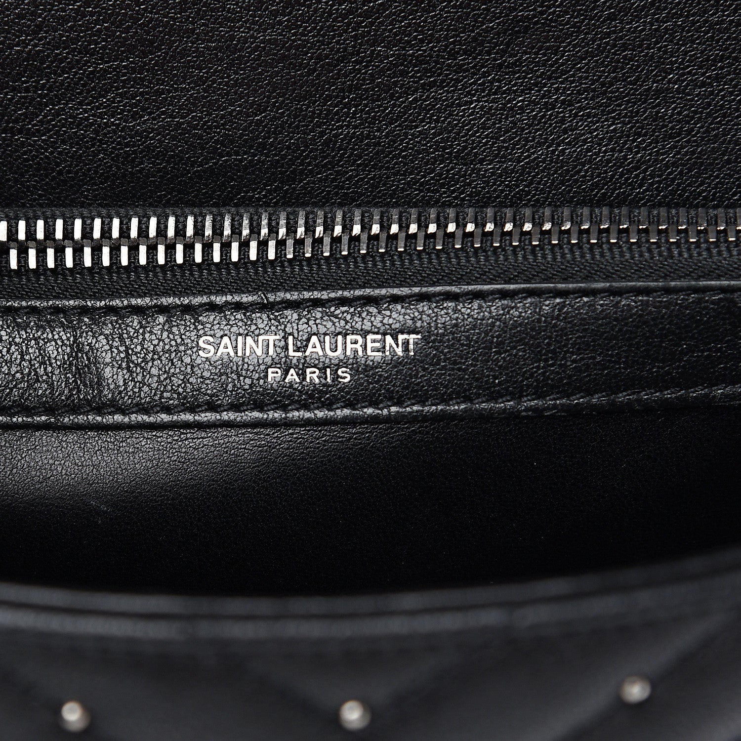 Saint Laurent Lambskin Matelasse Chevron Studded Monogram Medium College Bag Black 6 of 14