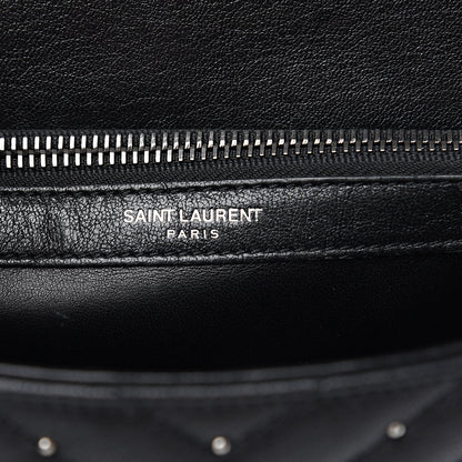 Saint Laurent Lambskin Matelasse Chevron Studded Monogram Medium College Bag Black 6 of 14