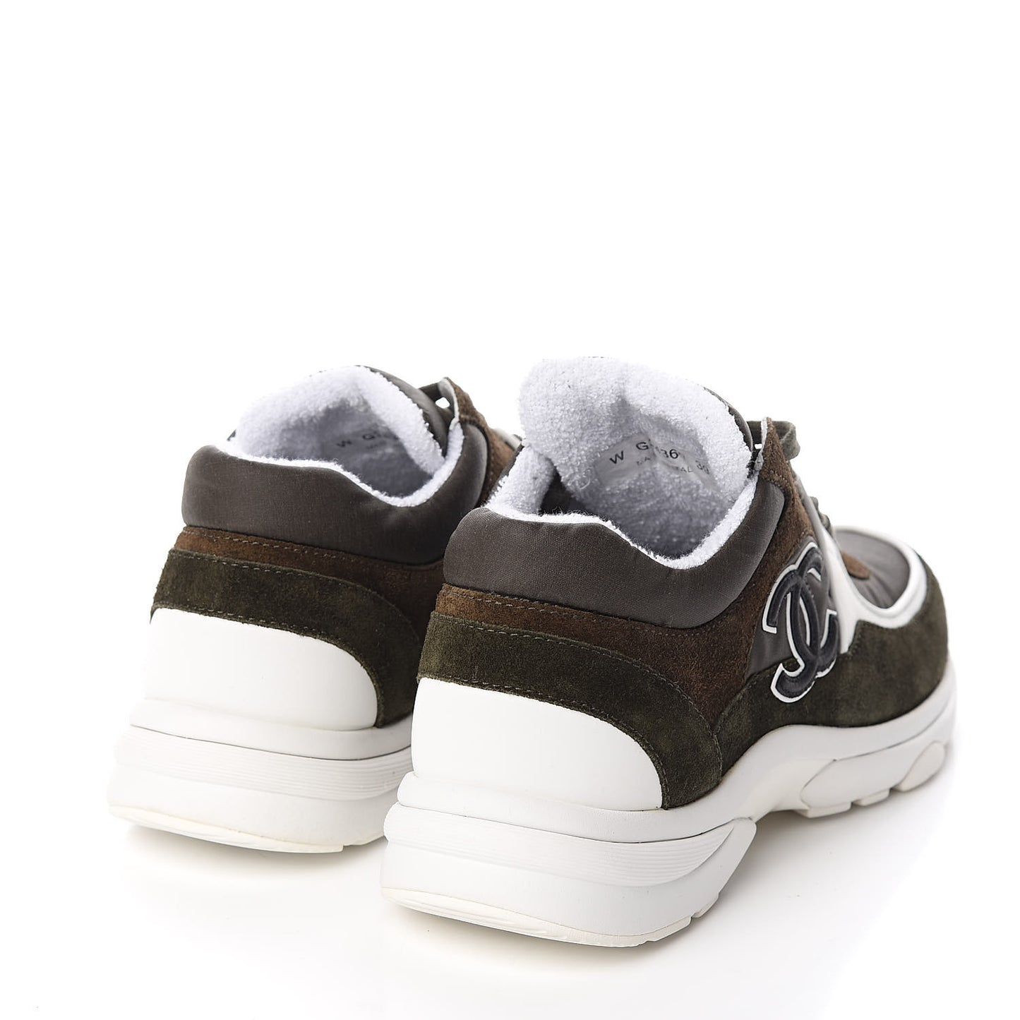 Fabric Calfskin Suede CC Womens Sneakers 39 Khaki