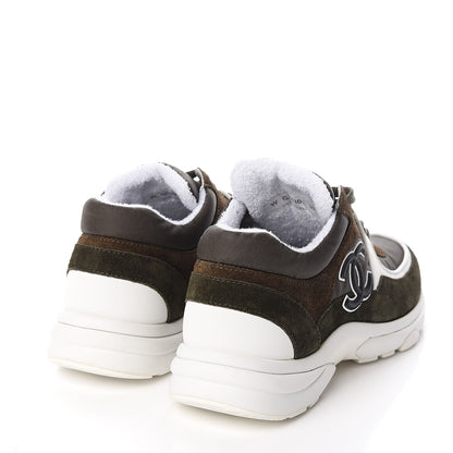Chanel Fabric Calfskin Suede CC Womens Sneakers 39 Khaki 4 of 10