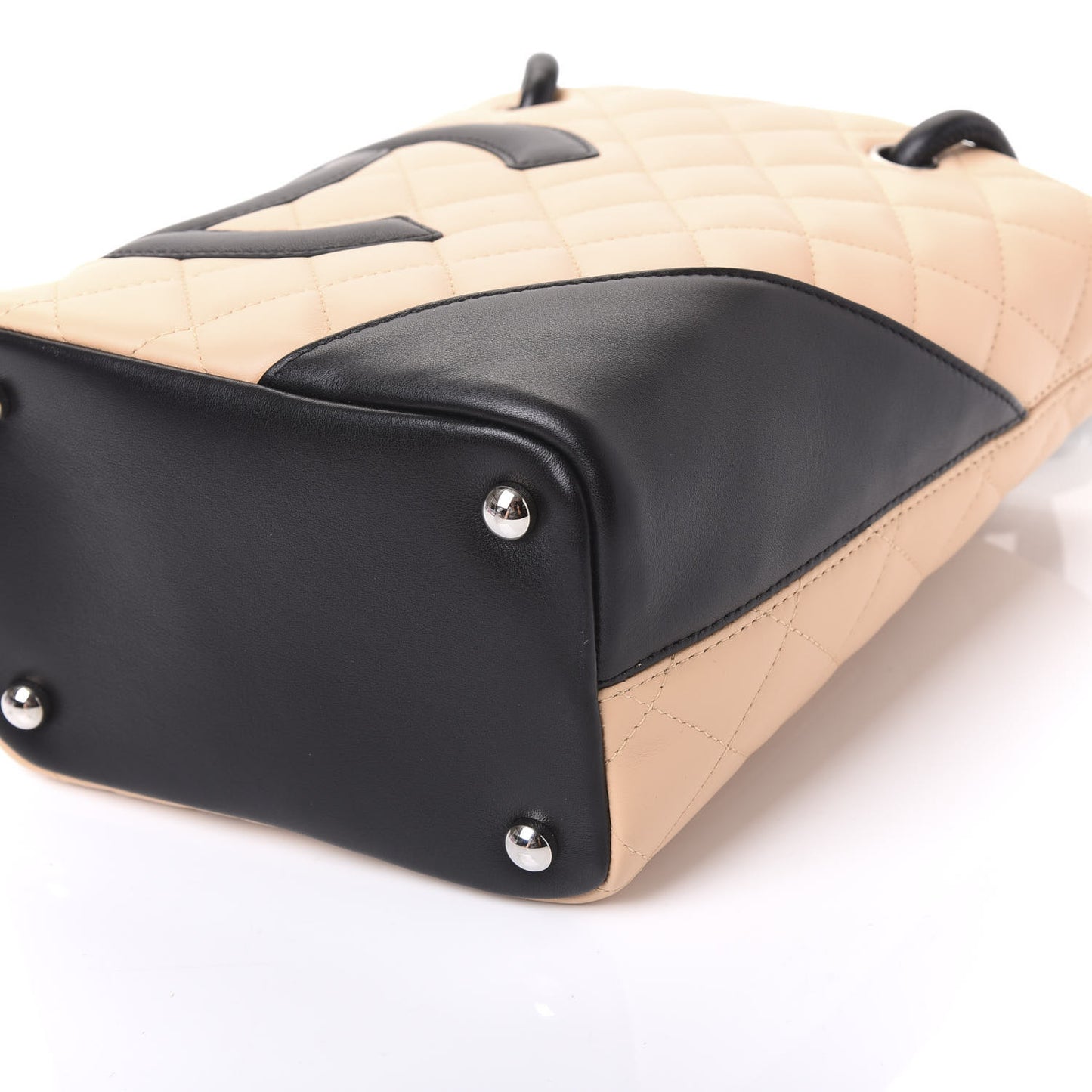 Calfskin Quilted Small Cambon Tote Beige Black