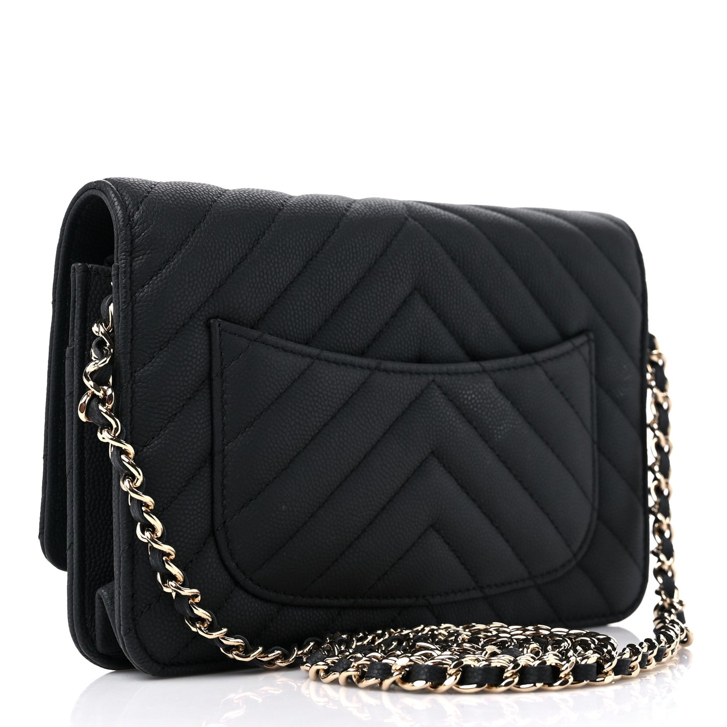 Caviar Chevron Quilted Wallet On Chain WOC Black