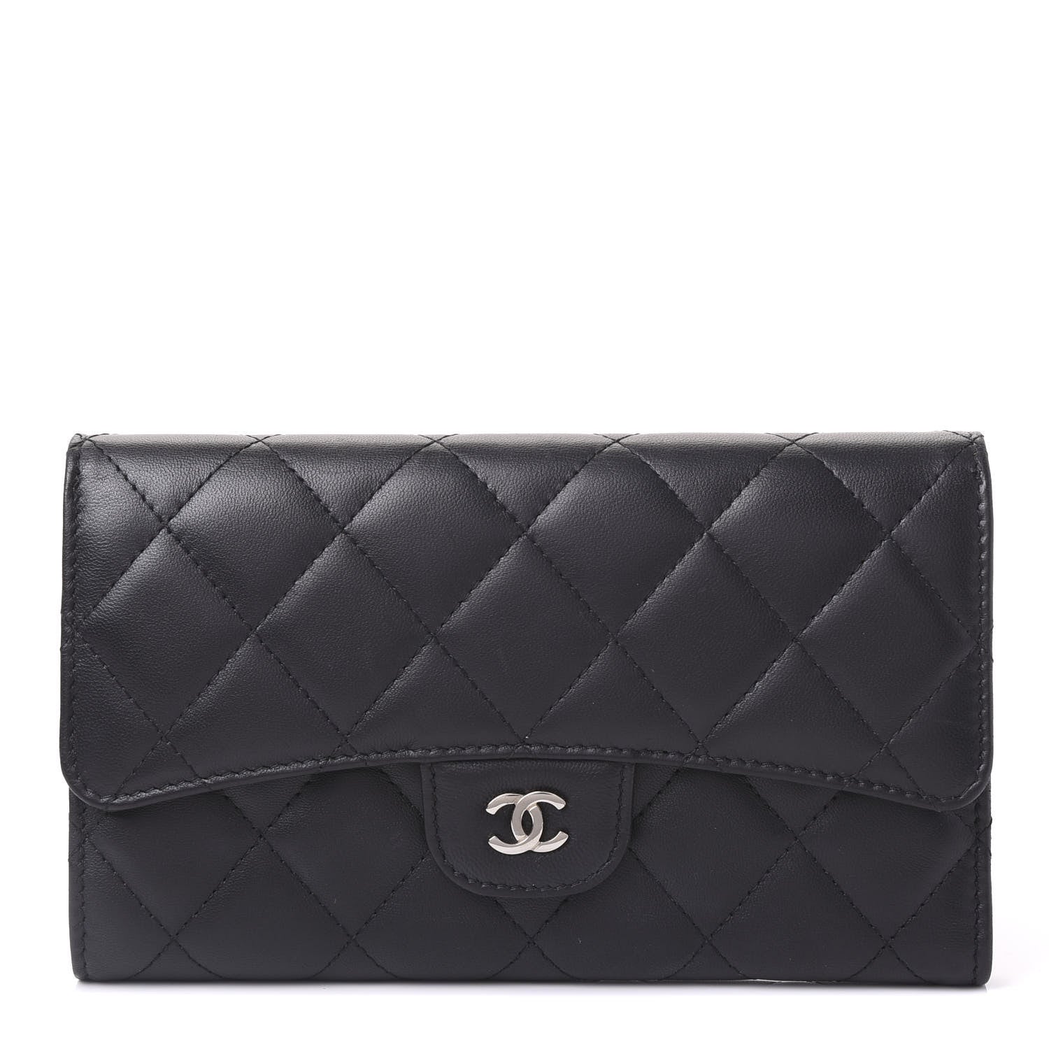 Chanel Lambskin Quilted Large Flap Wallet Black 1 of 11