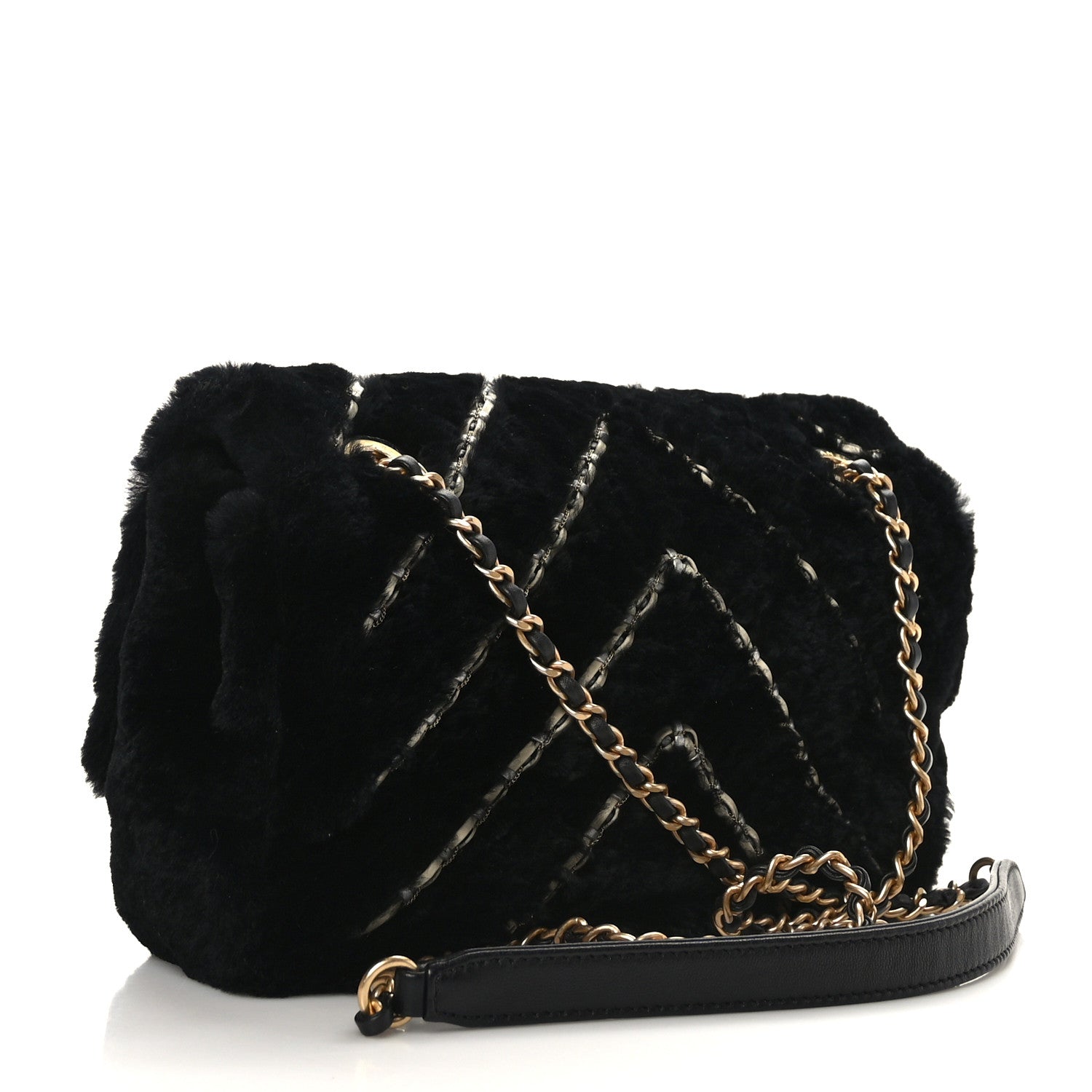 Chanel Shearling Lambskin Chevron Quilted Fur Sure Small Flap Black 3 of 9