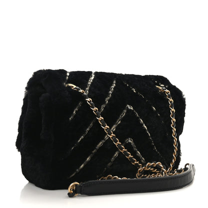 Chanel Shearling Lambskin Chevron Quilted Fur Sure Small Flap Black 3 of 9