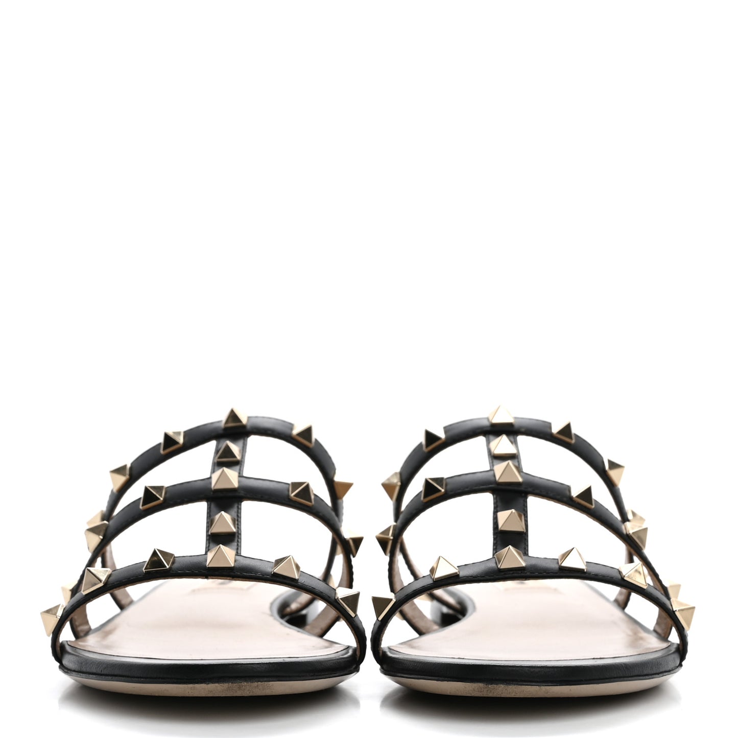 Nappa Rockstud Caged Flat Slide Sandals 38.5 Black
