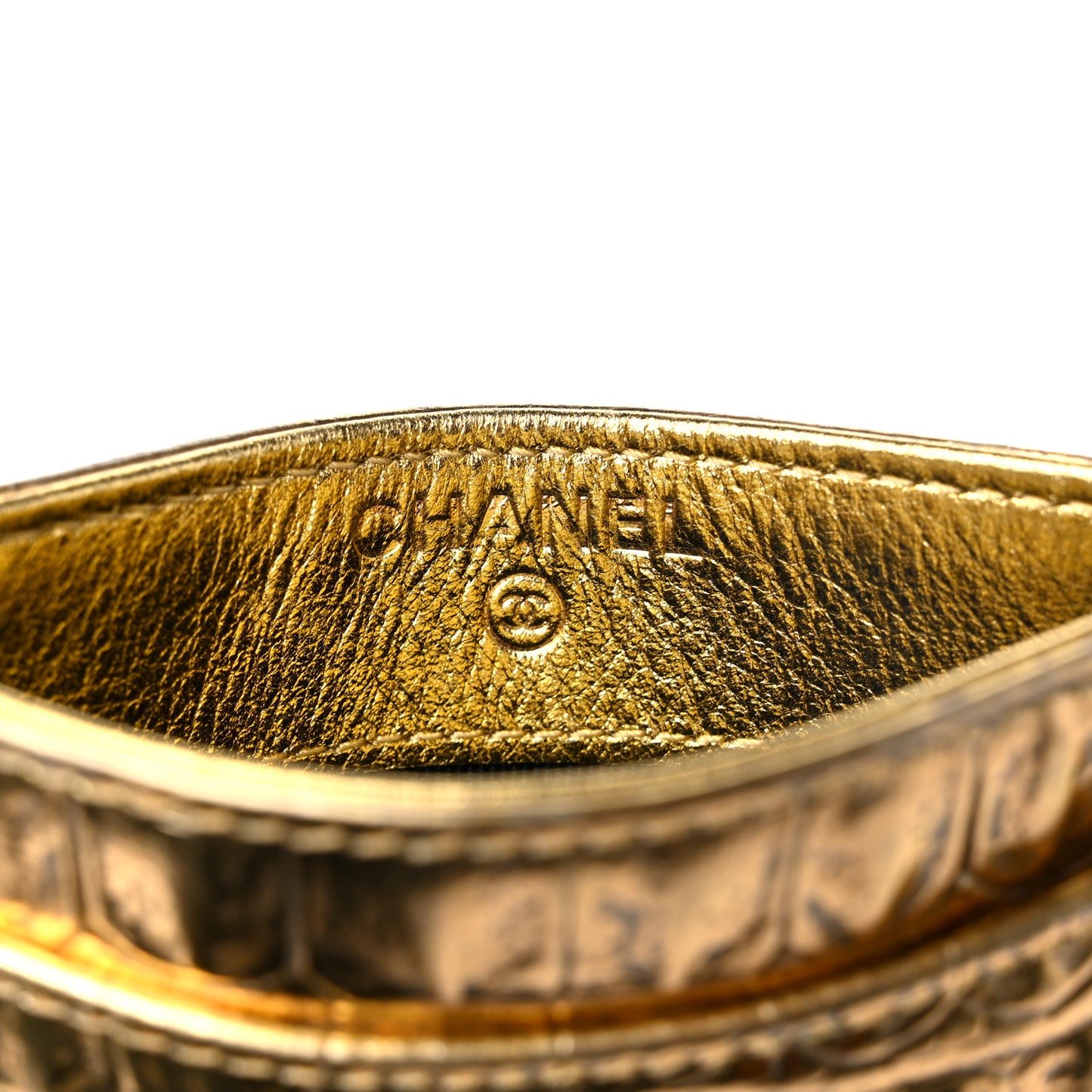 Metallic Calfskin Crocodile Embossed Cocodile Card Holder Gold