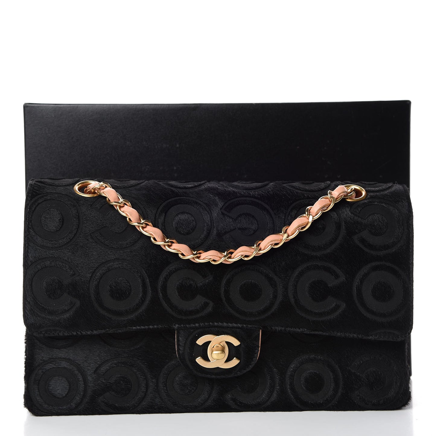 Pony Hair Medium CocoDouble Flap Black Rose