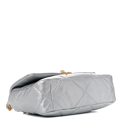 Chanel Metallic Goatskin Quilted Medium Chanel 19 Flap Silver 4 of 9