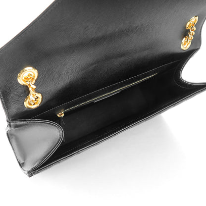 Saint Laurent Grain De Poudre Matelasse Chevron Large Monogram Satchel Black 5 of 8