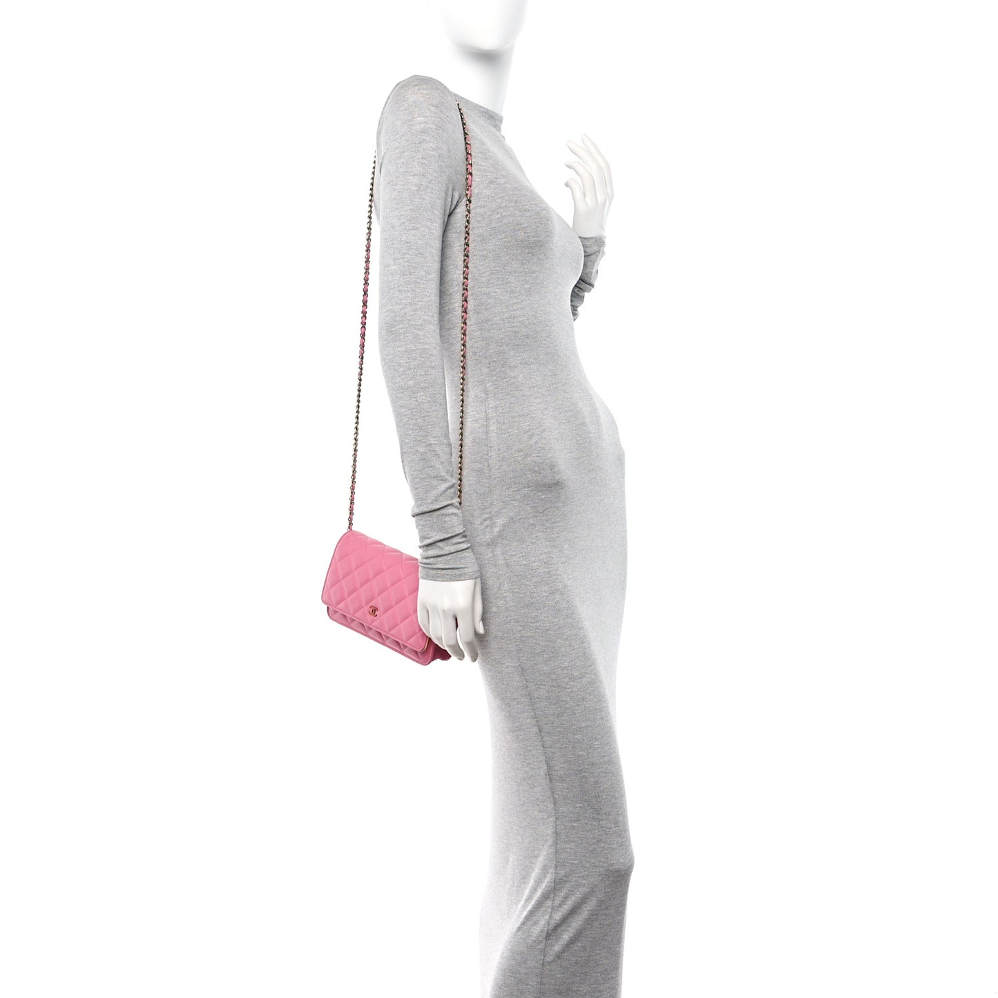 Lambskin Quilted Wallet On Chain WOC Pink Yellow