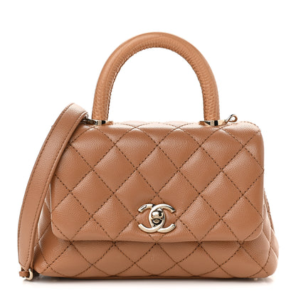 Chanel Caviar Lizard Embossed Quilted Extra Mini Coco Handle Flap Brown 1 of 10