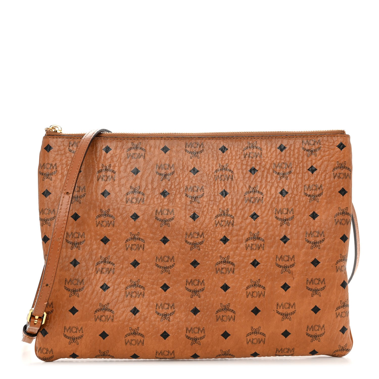 MCM Visetos Medium Crossbody Pouch Cognac 1 of 10