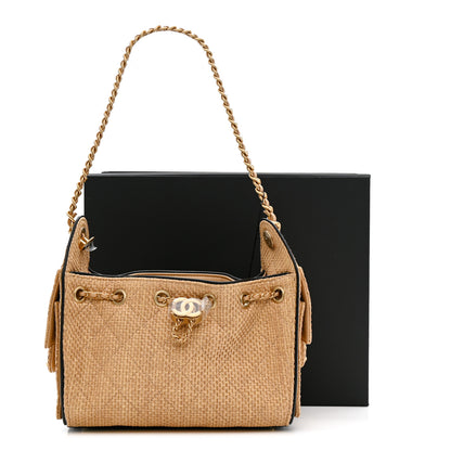Chanel Braided Raffia Calfskin Quilted Mini Chanel 25 Handbag Beige Black 11 of 11