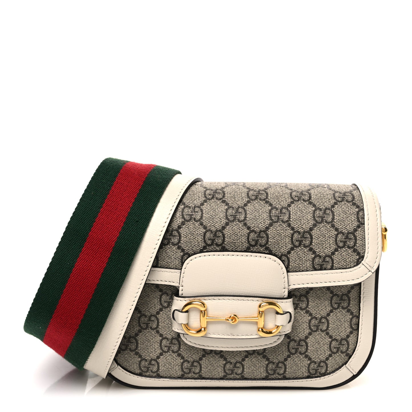 GG Supreme Monogram Web Mini Horsebit 1955 Shoulder Bag Beige Mystic White