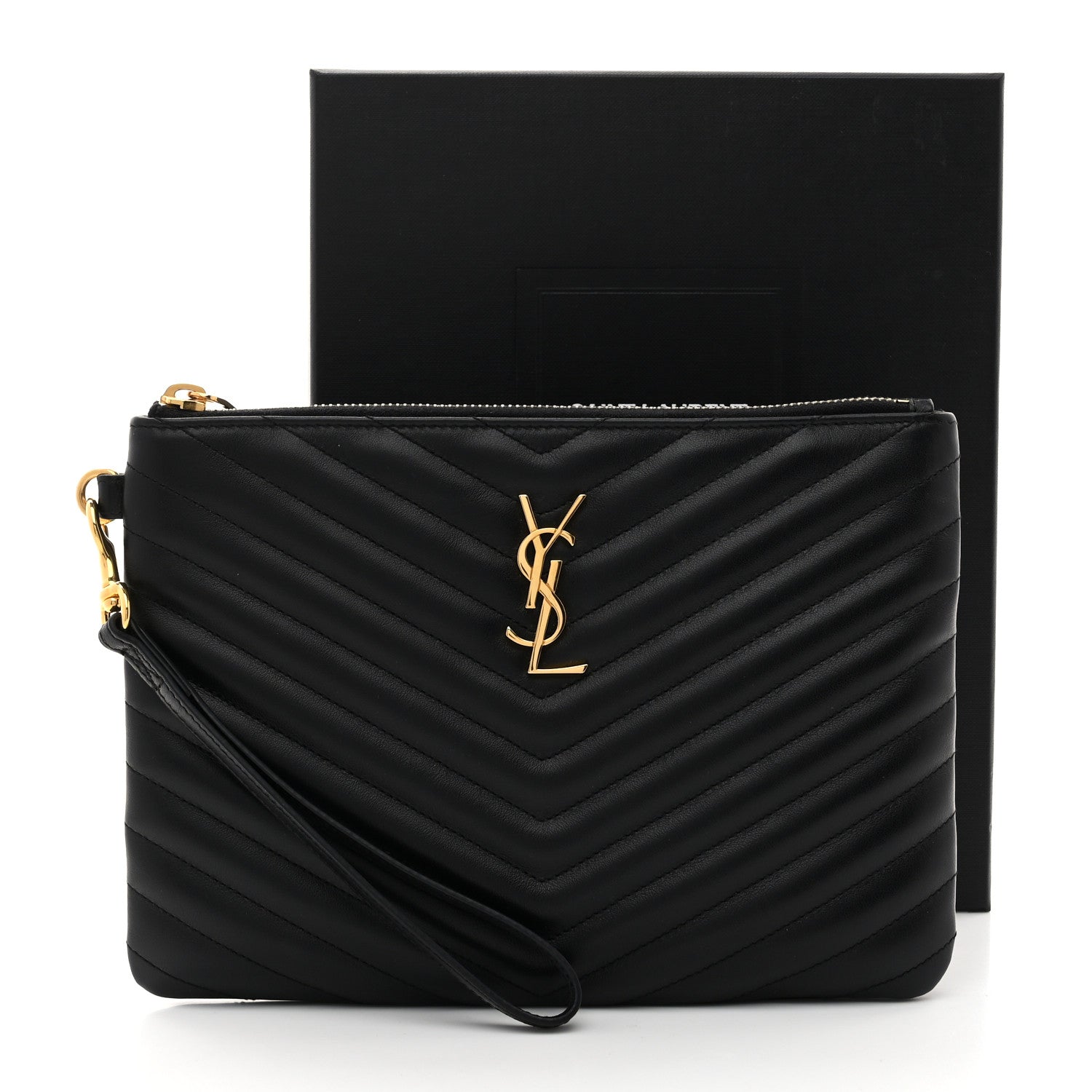 Saint Laurent Calfskin Matelasse Chevron Monogram A5 Wristlet Black 8 of 8