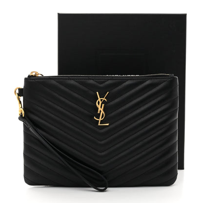 Saint Laurent Calfskin Matelasse Chevron Monogram A5 Wristlet Black 8 of 8