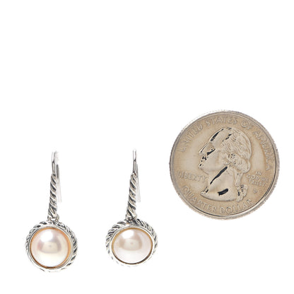 David Yurman Sterling Silver Pearl 9mm Cable Drop Earrings 2 of 4