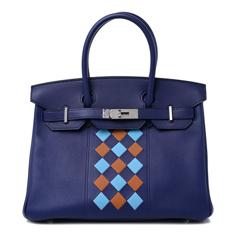 Swift Epsom Tressage Birkin 30 Bleu Encre Bleu Du Nord Gold