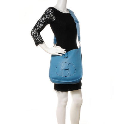 Hermes Taurillon Clemence Evelyne III GM Blue Jean 2 of 8