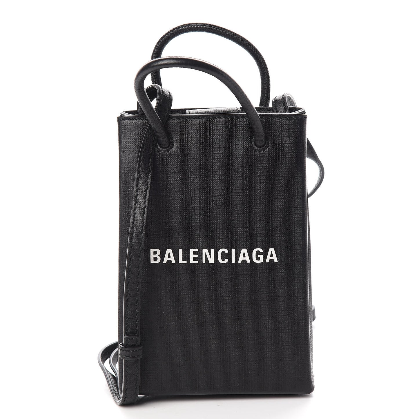 Squared Calfskin Logo Shopping Phone Holder Bag Black
