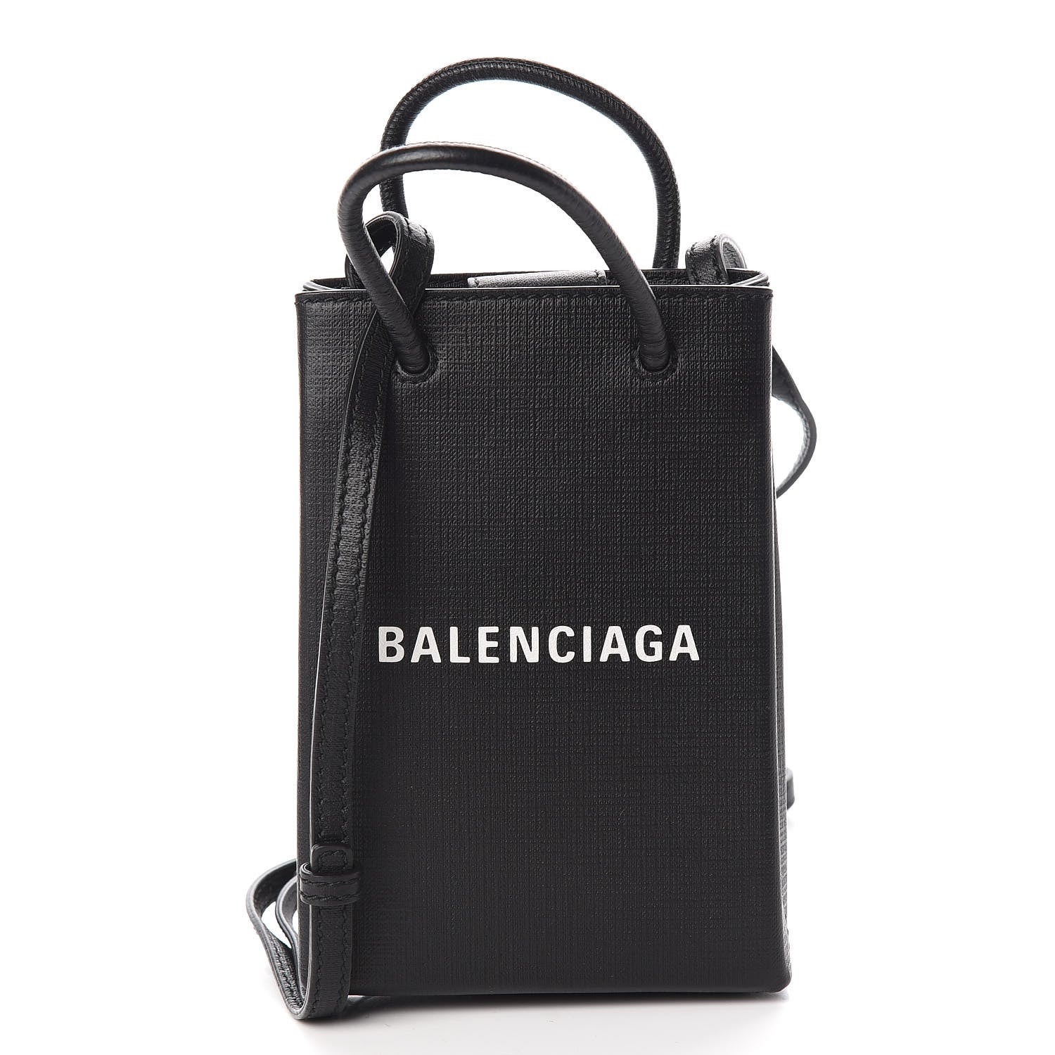 Balenciaga Squared Calfskin Logo Shopping Phone Holder Bag Black 1 of 9