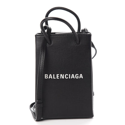 Balenciaga Squared Calfskin Logo Shopping Phone Holder Bag Black 1 of 9