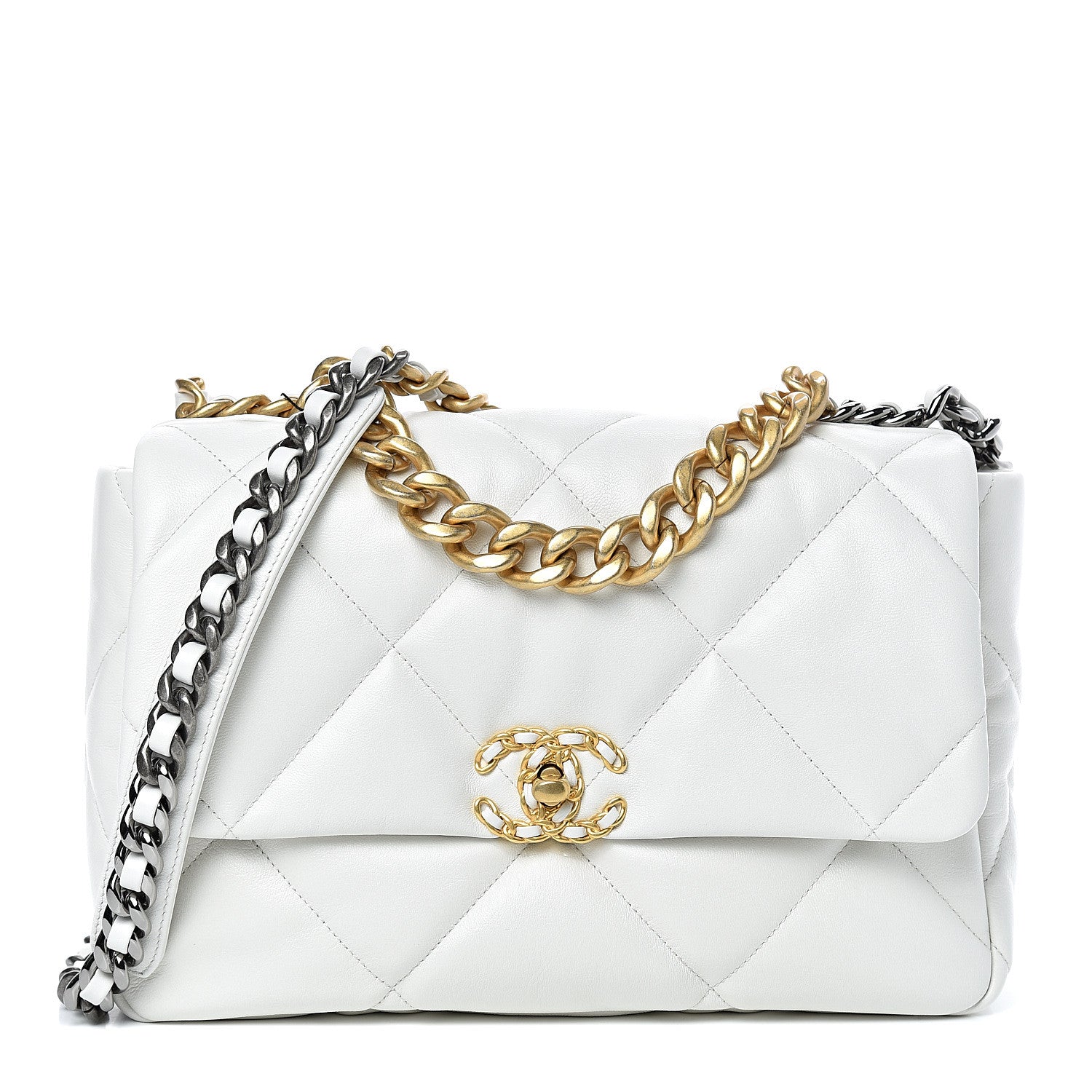 Chanel Goatskin Quilted Large 19 Flap White 1 of 11