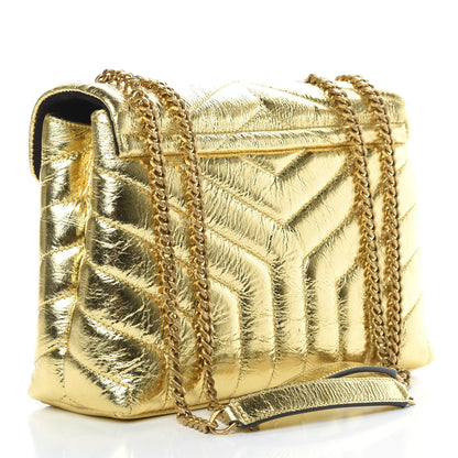 Saint Laurent Metallic Calfskin Y Quilted Small Loulou Monogram Chain Satchel Gold 3 of 11