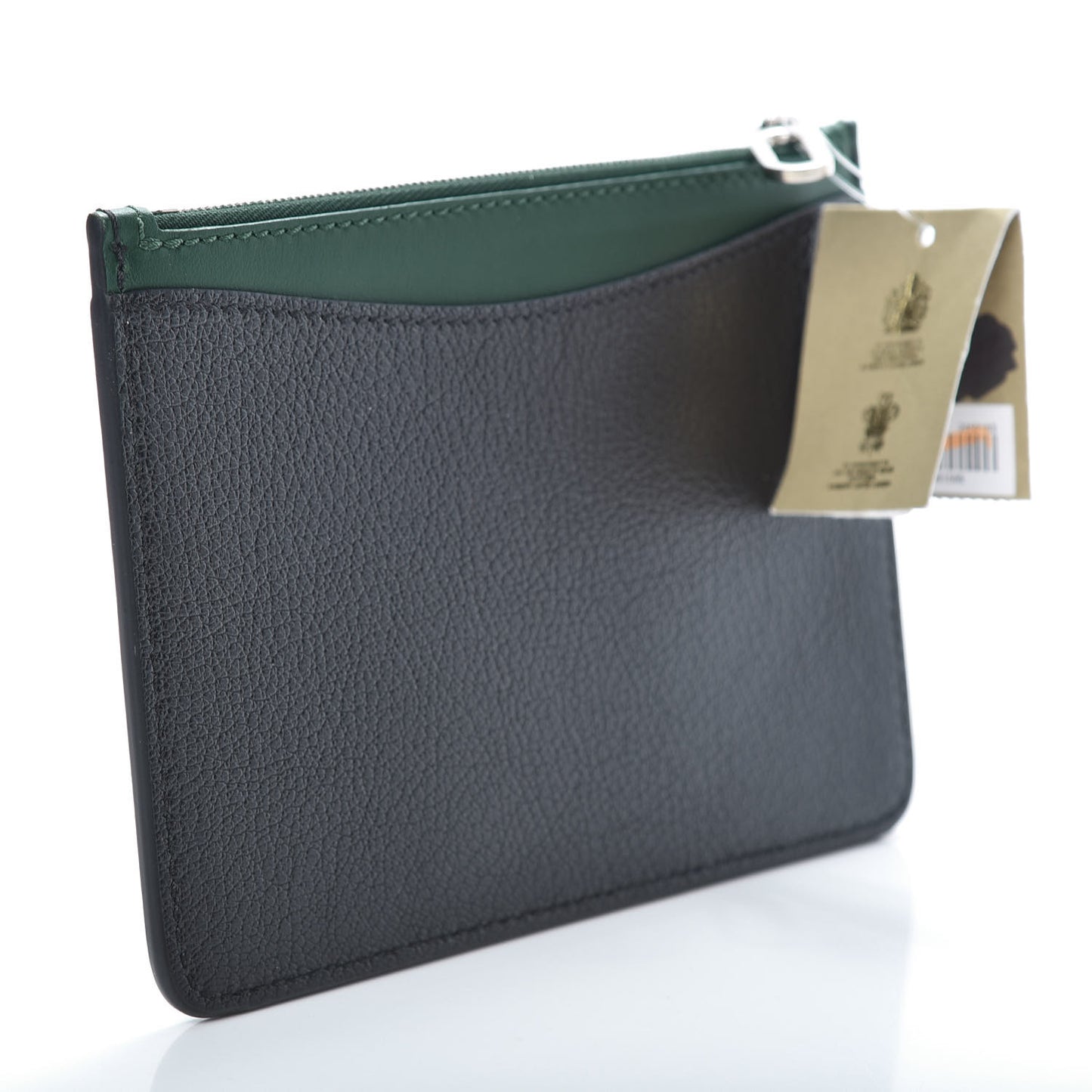 Goatskin D-Ring Zipper Coin Pouch Black Dark Green
