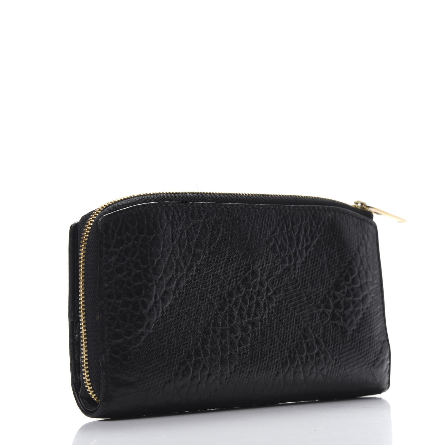 Burberry Signature Grain Calfskin Check Embossed Alvington Continental Wallet Black 3 of 7