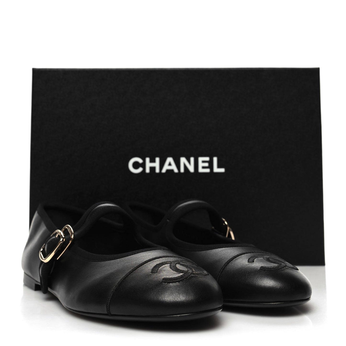 Lambskin Mary Jane Flats 38 Black