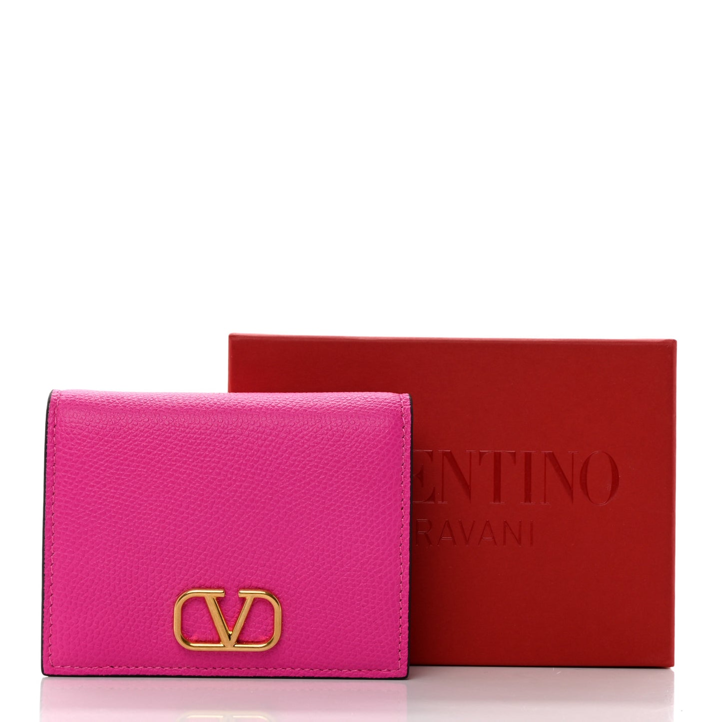 Grainy Calfskin Compact Vlogo Wallet Pink PP