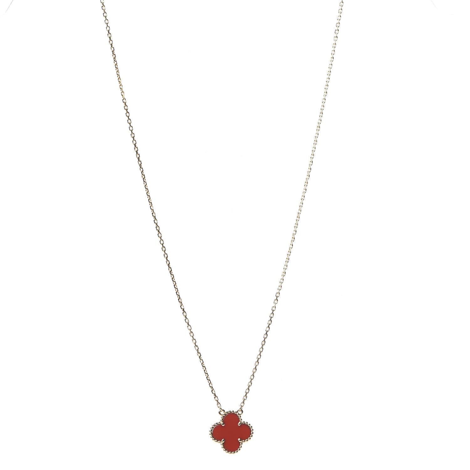 Van Cleef & Arpels 18K Yellow Gold Carnelian Vintage Alhambra Pendant Necklace 1 of 6