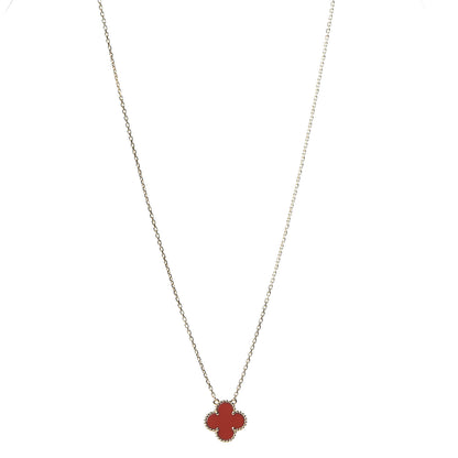 Van Cleef & Arpels 18K Yellow Gold Carnelian Vintage Alhambra Pendant Necklace 1 of 6