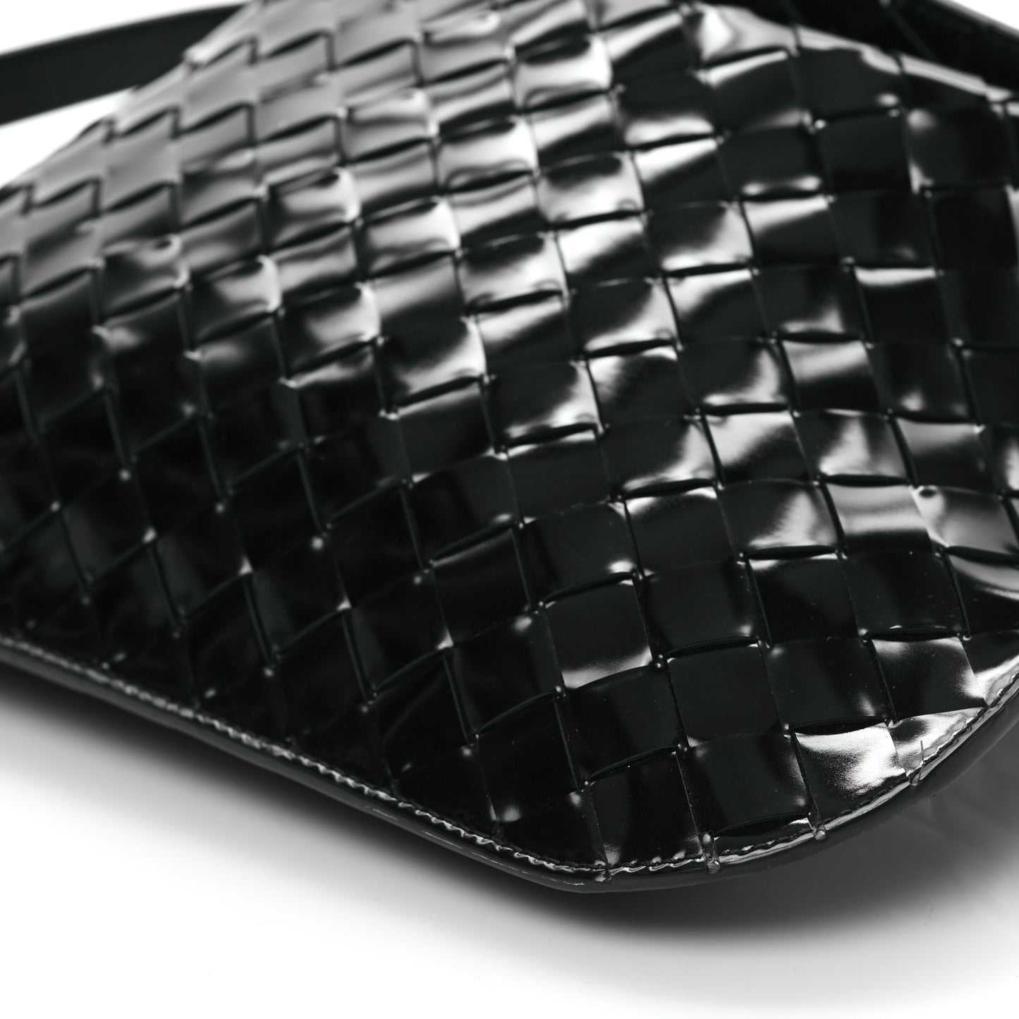 Patent Intrecciato Shoulder Bag Black