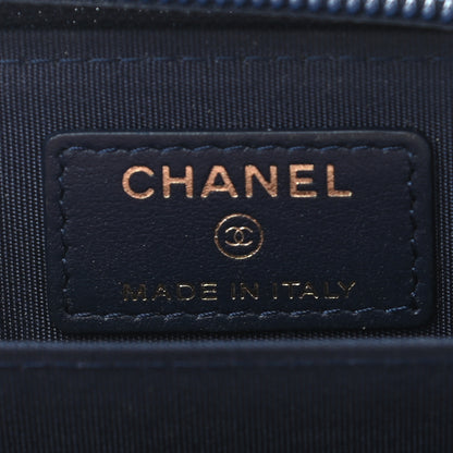 Chanel Caviar Chevron Quilted Boy Zip Around Coin Purse Wallet Navy Blue 6 of 13