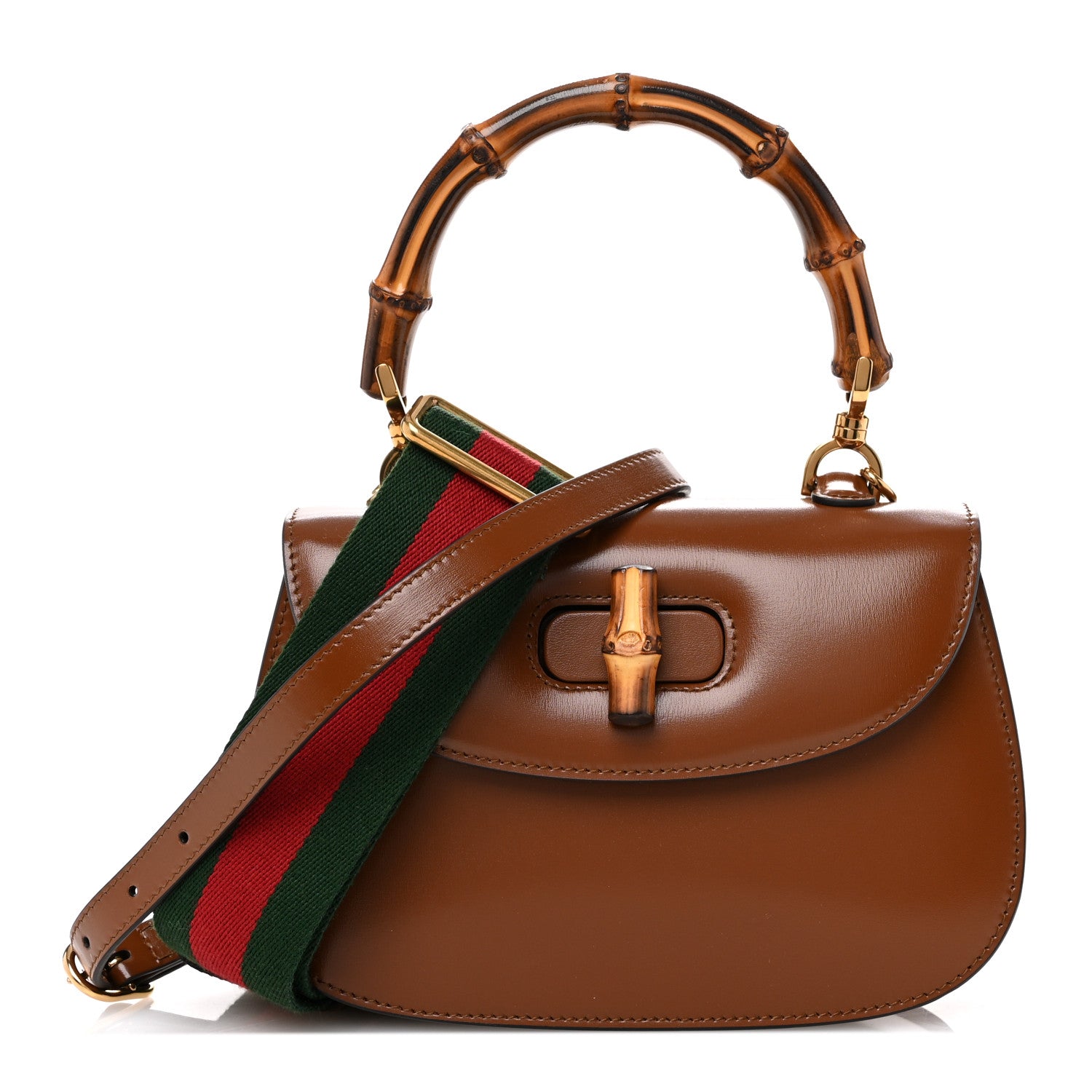 Gucci Boarded Dyana Lux Calfskin Web Small Bamboo 1947 Top Handle Bag Brown 1 of 11