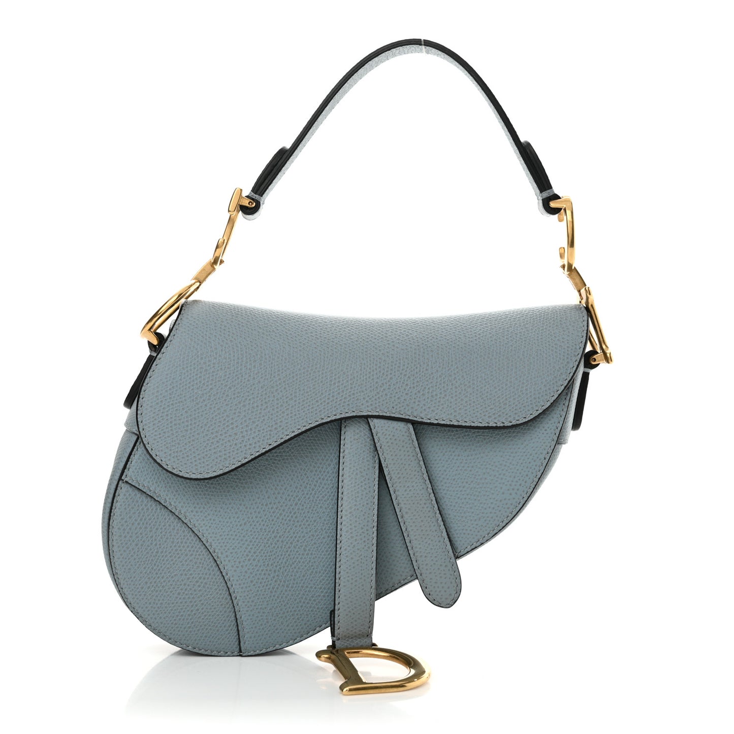 Grained Calfskin Mini Saddle Bag Sky Blue
