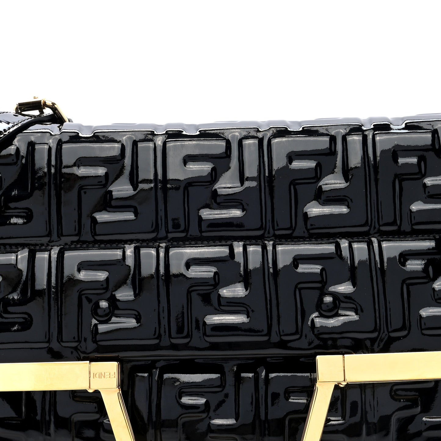 Patent FF 1974 Embossed Medium Shopping Flap Bag Black